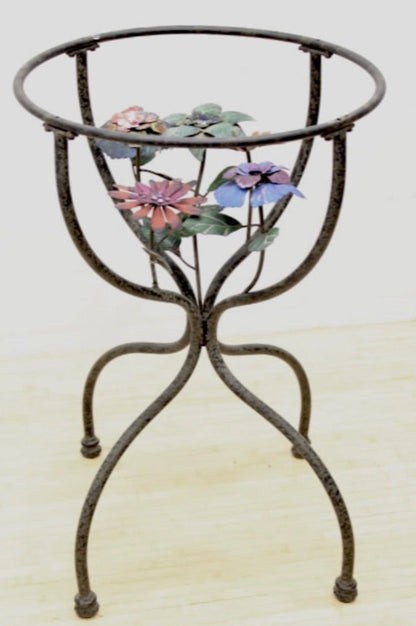 Metal Floral Glass Top Accent Table