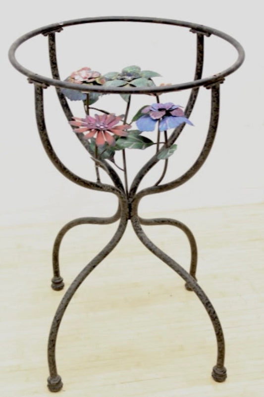 Metal Floral Glass Top Accent Table