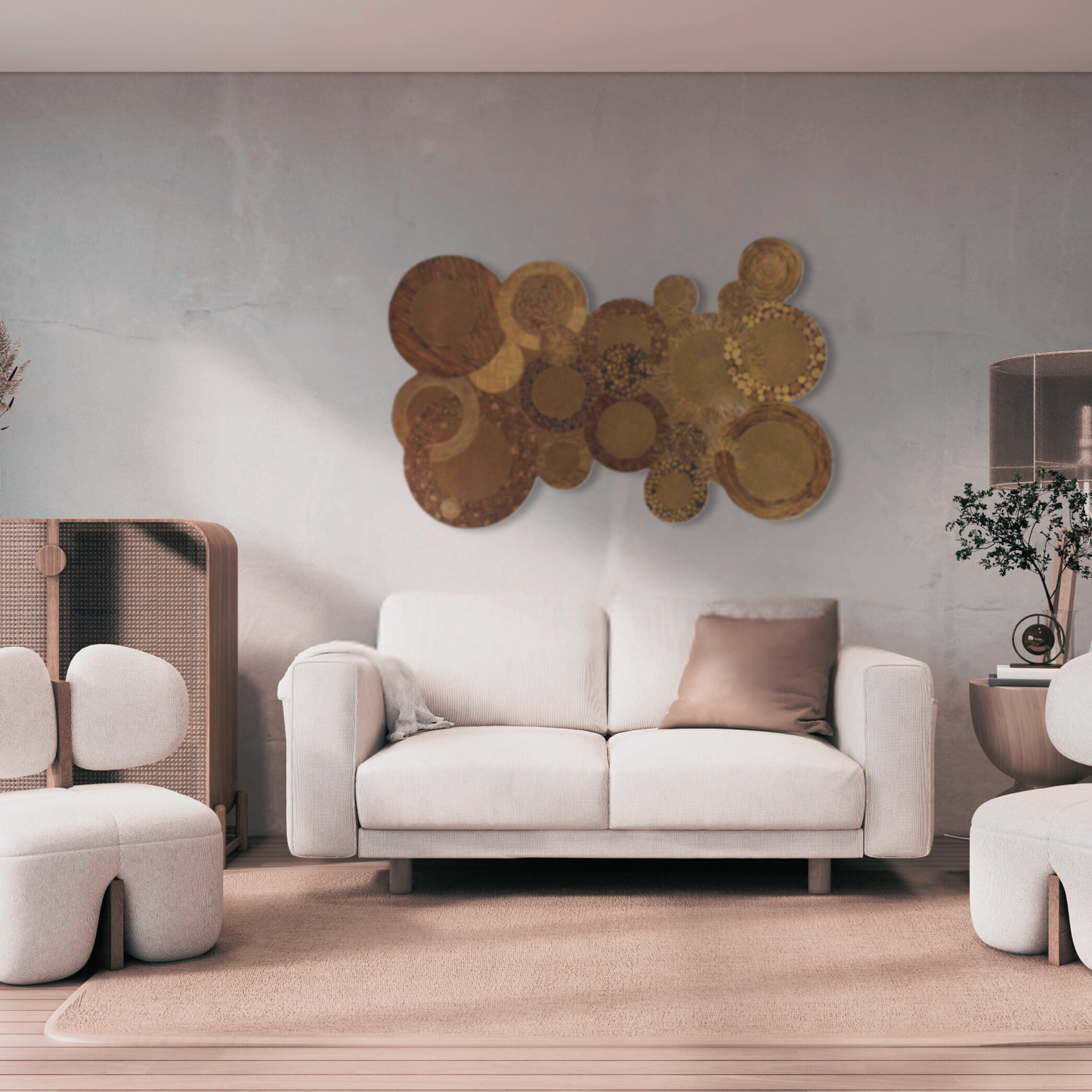 Wood Veneer Wall Sculpture of Circles and Rings| Maitland Smith
