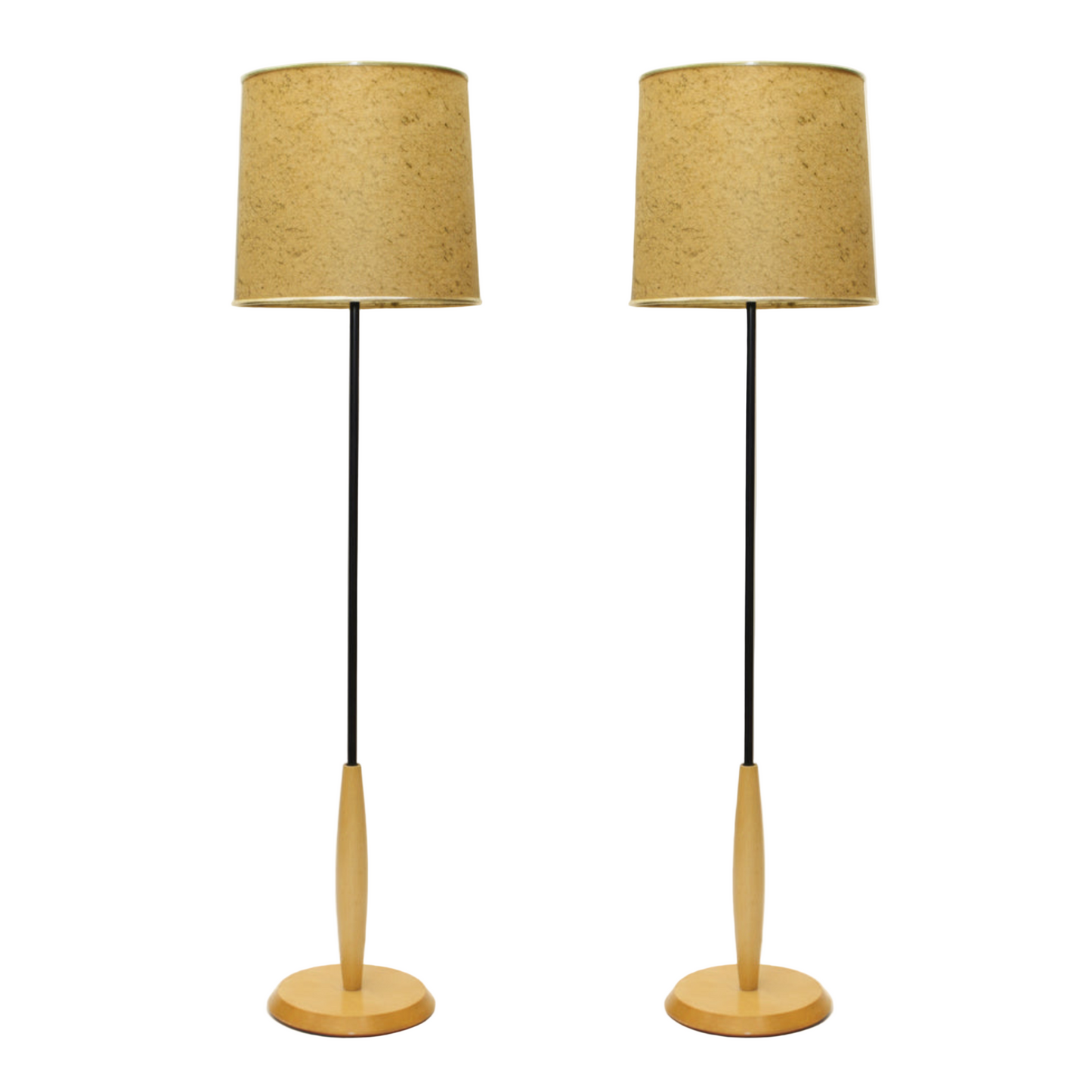 Pair Floor Lamps | 1990s Ash Wood & Smokey Glass Globes