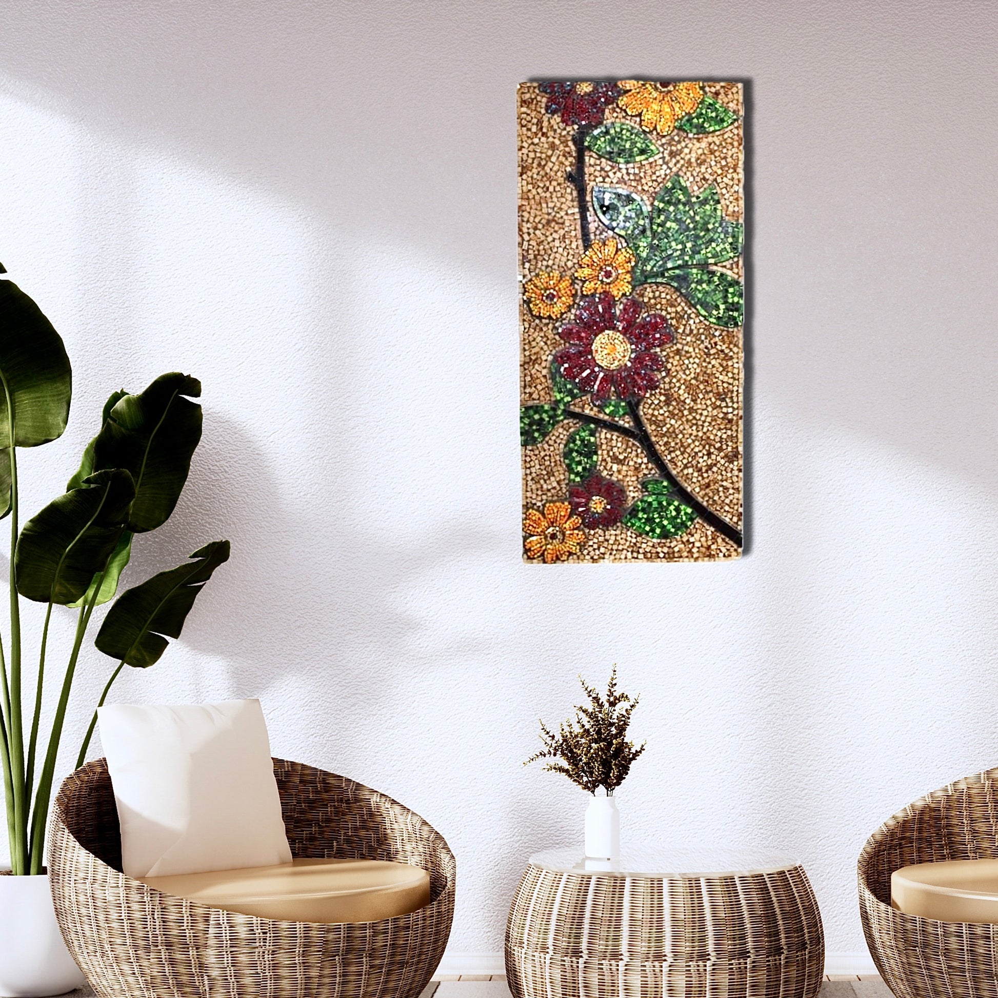  Large Vintage Glass Mosaic Flowers
