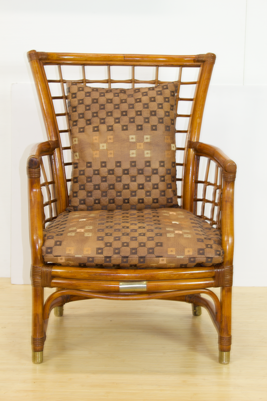 Vintage Rattan Chair w/ Custom leather Cushions