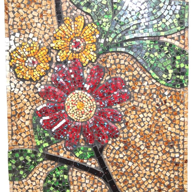 Glass Mosaic Wall Art with Flower Design.