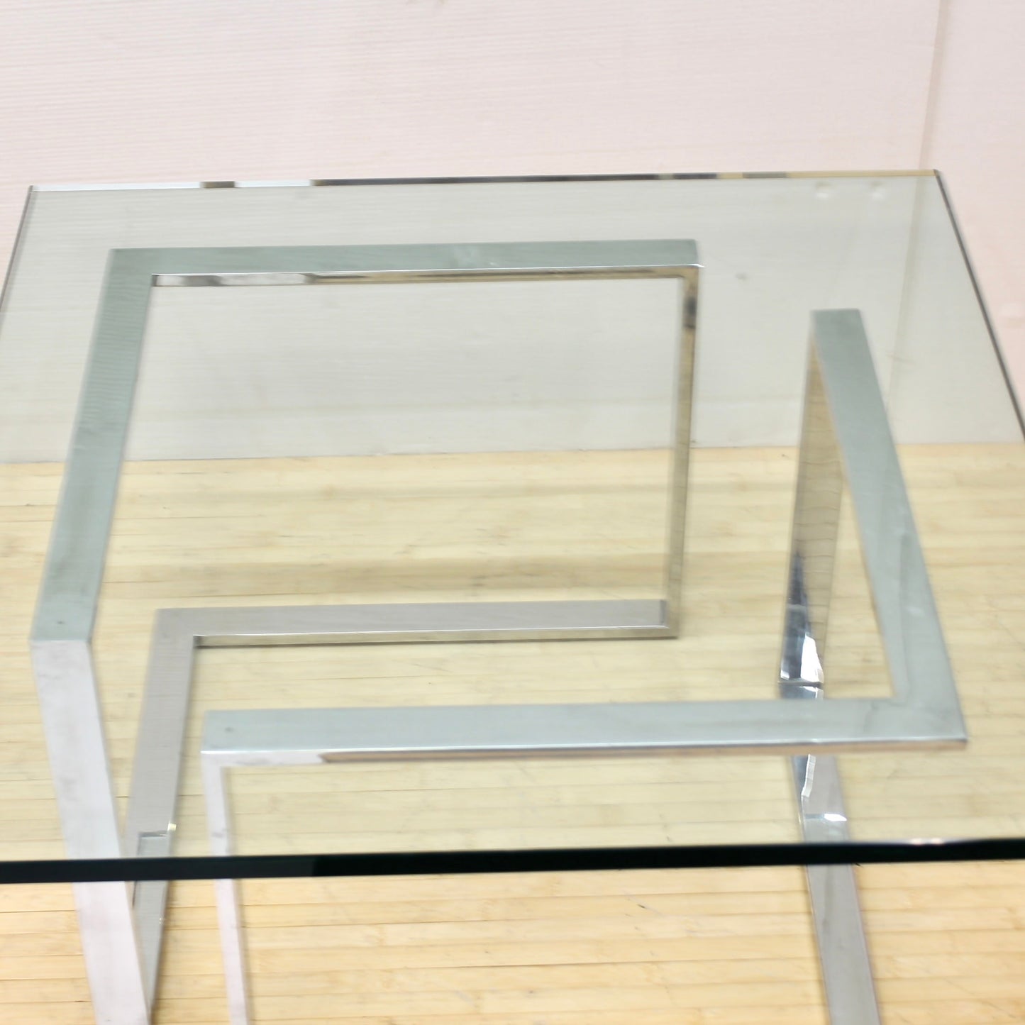 Vintage Thick Square Glass and Steel Coffee Table