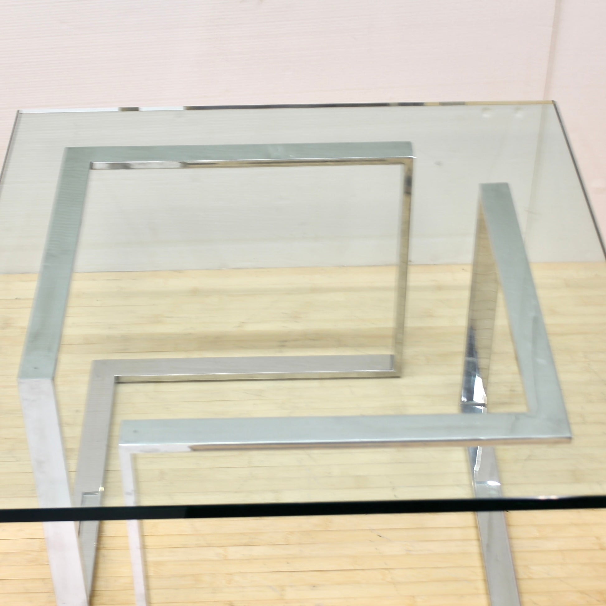 Vintage Thick Square Glass and Steel Coffee Table