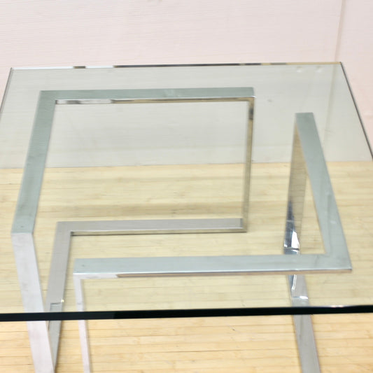 Vintage Thick Square Glass and Steel Coffee Table