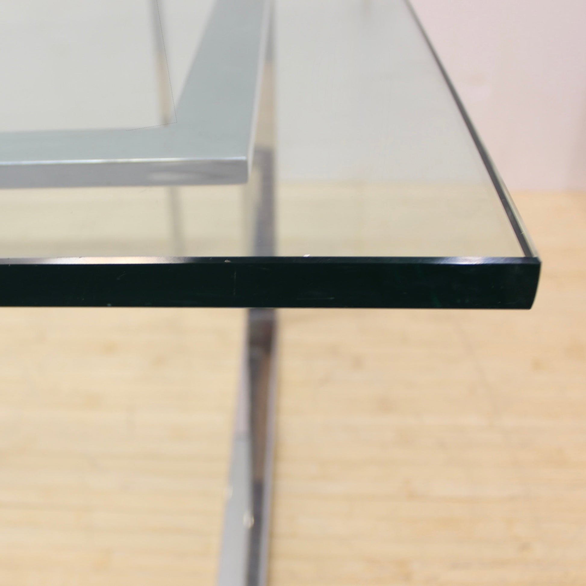Vintage Thick Square Glass and Steel Coffee Table