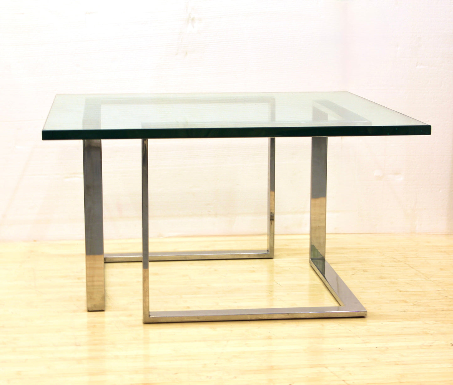 Vintage Thick Square Glass and Steel Coffee Table