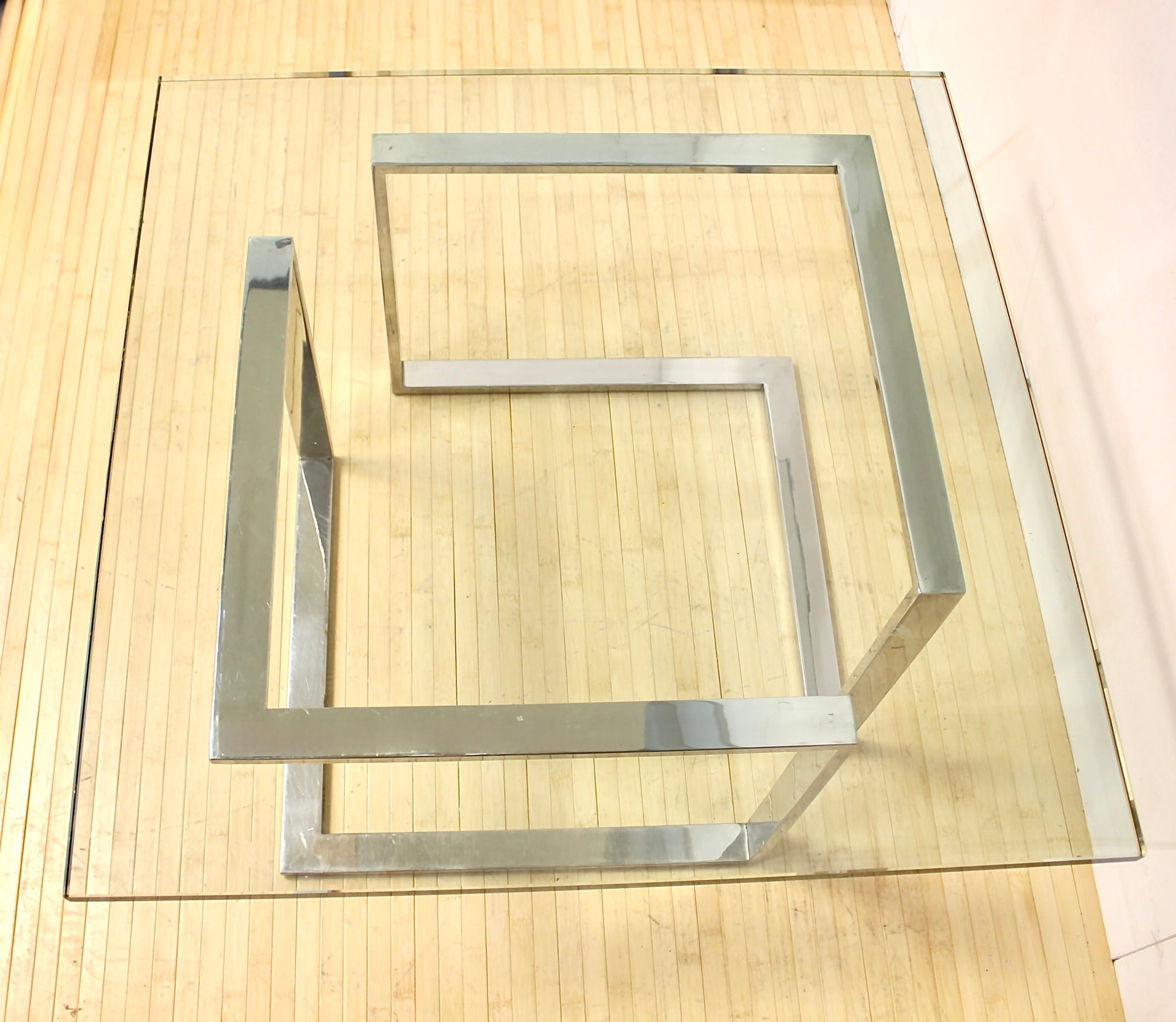Vintage Thick Square Glass and Steel Coffee Table
