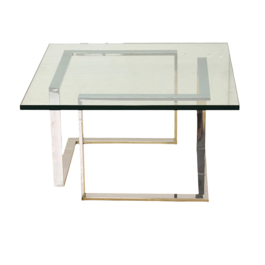 Vintage Thick Square Glass and Steel Coffee Table