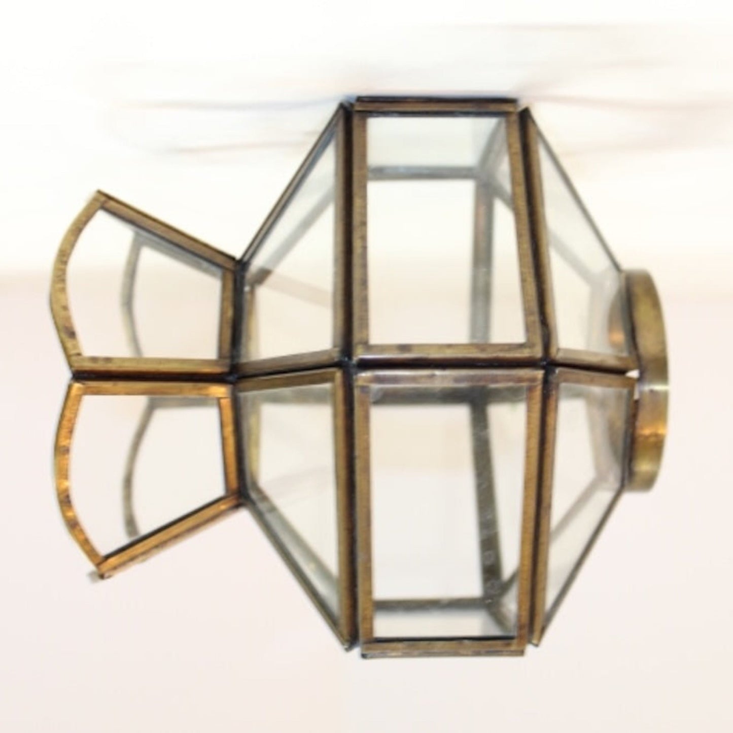 Clear Glass Panels in Brass Frame Ceiling Fan Light Shades