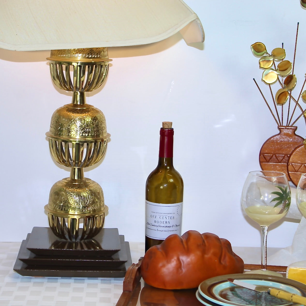 Large Table Lamp | Asian Decor | Brass Incense Balls