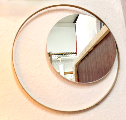 Modernist Double Ring Round Brass Mirror