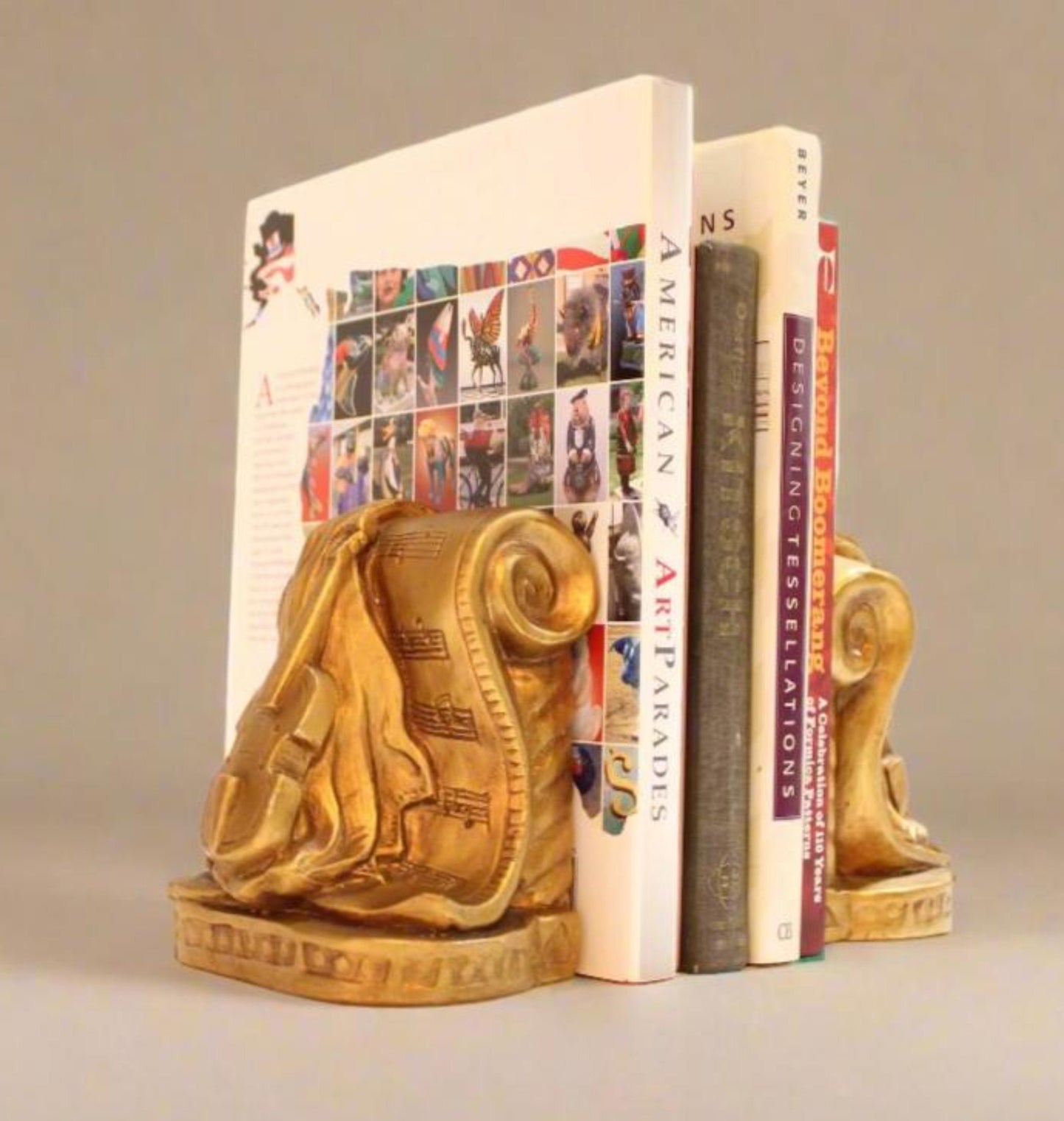 Mid-Century Gold Gilt Musical Bookends