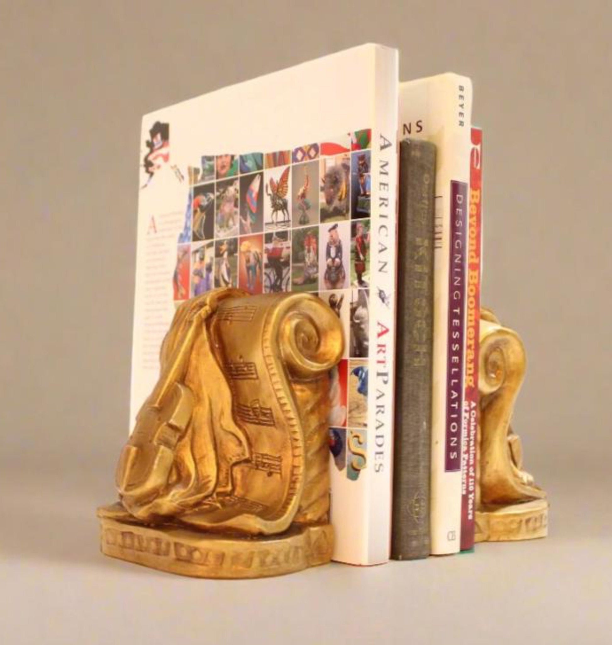 Mid-Century Gold Gilt Musical Bookends
