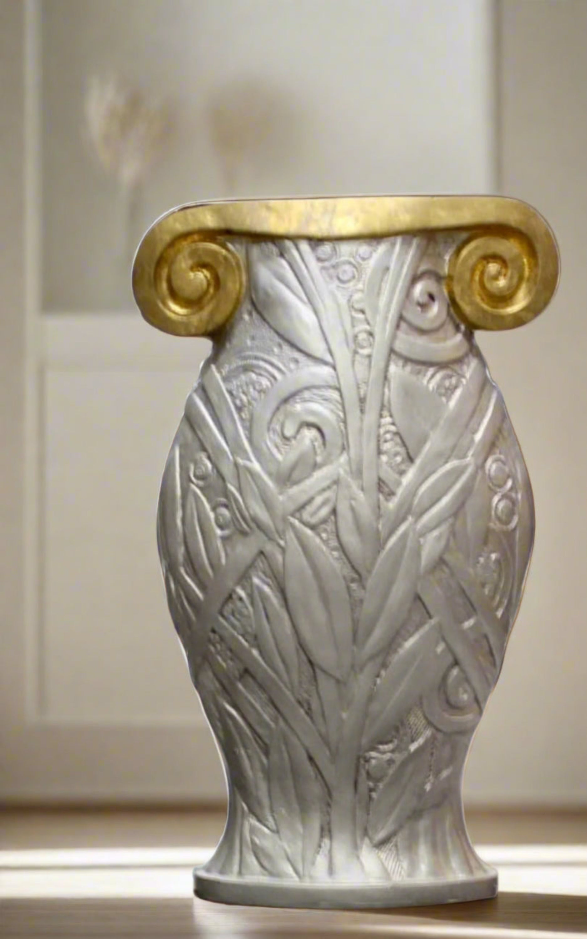 Large Decorative Silver Painted Floor Vase with Gold Scroll Floor