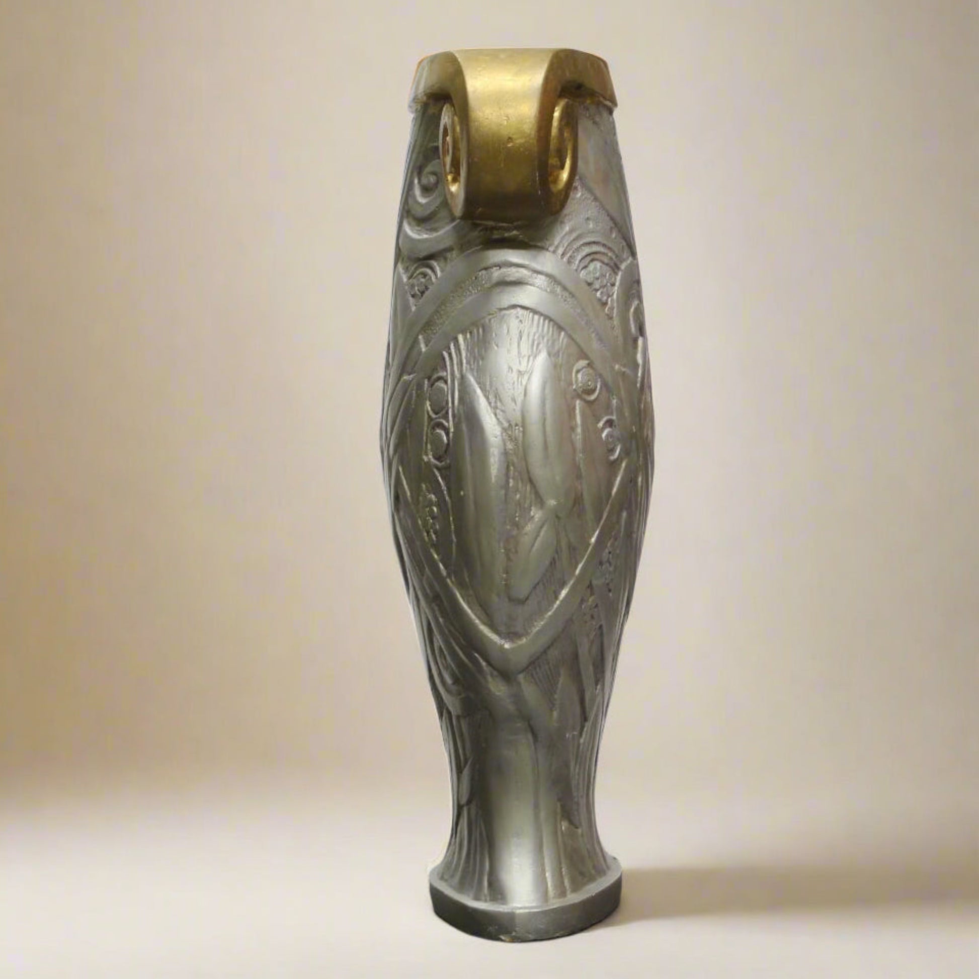 Large Decorative Silver Painted Floor Vase with Gold Scroll Floor