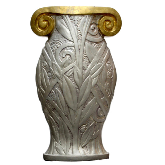 Large Decorative Silver Painted Floor Vase with Gold Scroll Floor