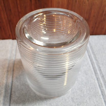 Vintage Ribbed Glass Bowl: Large Clear Cylindrical Vase