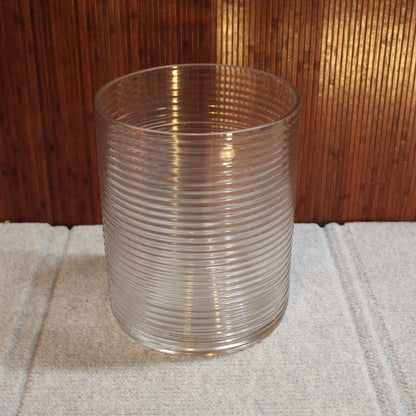 Vintage Ribbed Glass Bowl: Large Clear Cylindrical Vase
