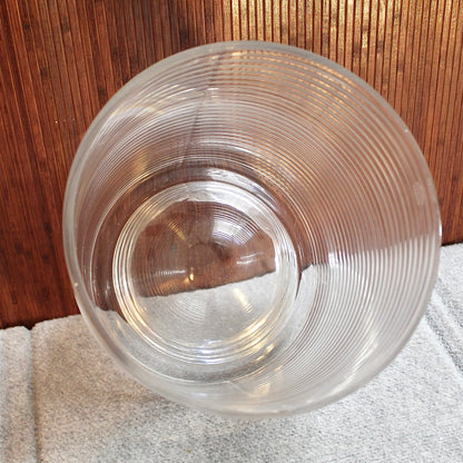 Vintage Ribbed Glass Bowl: Large Clear Cylindrical Vase