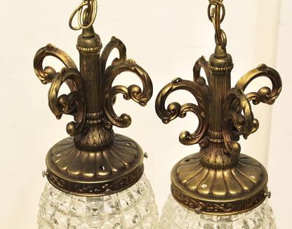 1960s Dual Pineapple Cut Regency Style Swag Lamps