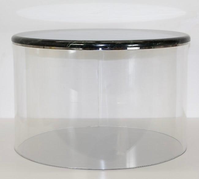 MCM Round Green Marble & Lucite Side Table