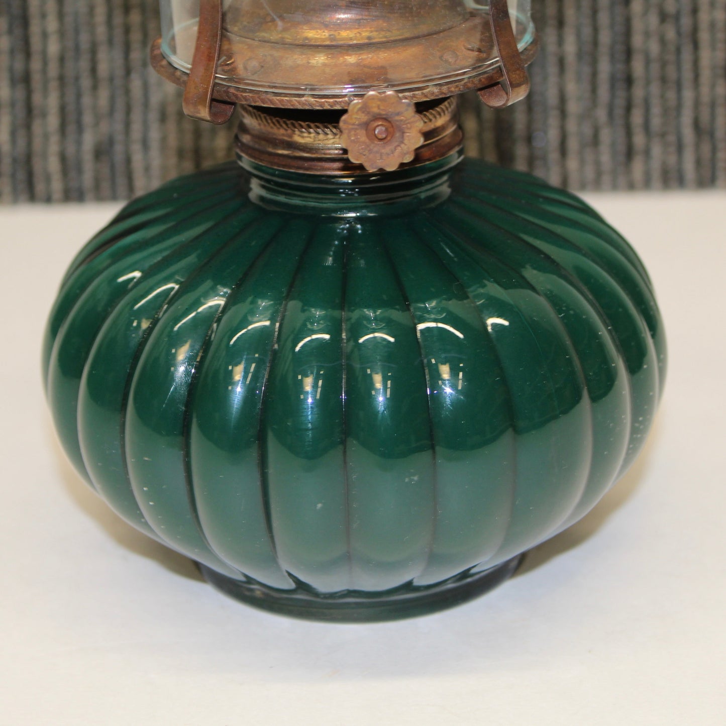 Vintage Lamplight Farms Dark Green Glass Oil Lamp USA