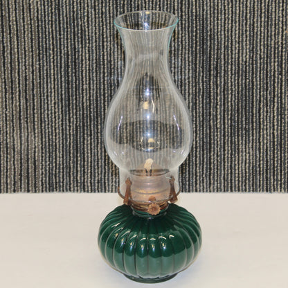 Vintage Lamplight Farms Dark Green Glass Oil Lamp USA