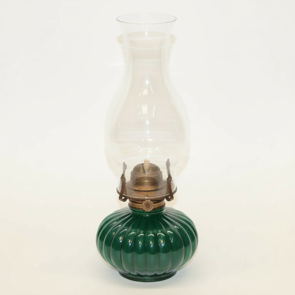 Vintage Lamplight Farms Dark Green Glass Oil Lamp USA