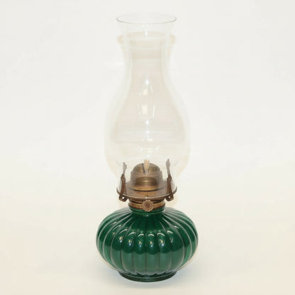 Vintage Lamplight Farms Dark Green Glass Oil Lamp USA