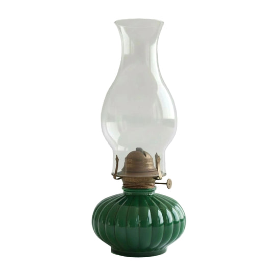 Vintage Lamplight Farms Dark Green Glass Oil Lamp USA