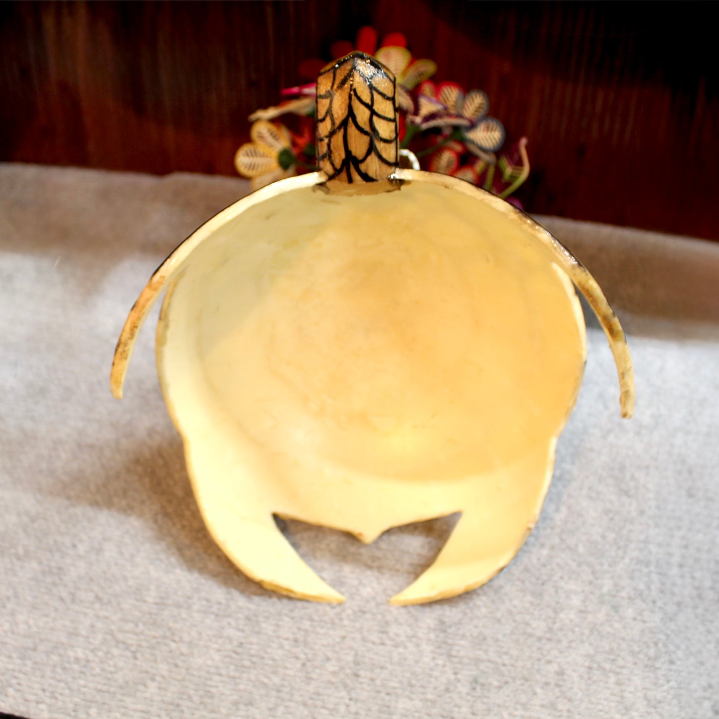 Vintage Wotje Atoll Sculpture | Turtle Carrying Wojte Flowers in Vase