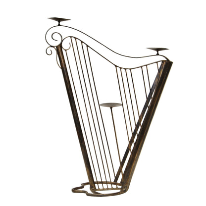 Vintage Wrought Iron Harp Candle Holder Stands | Pair