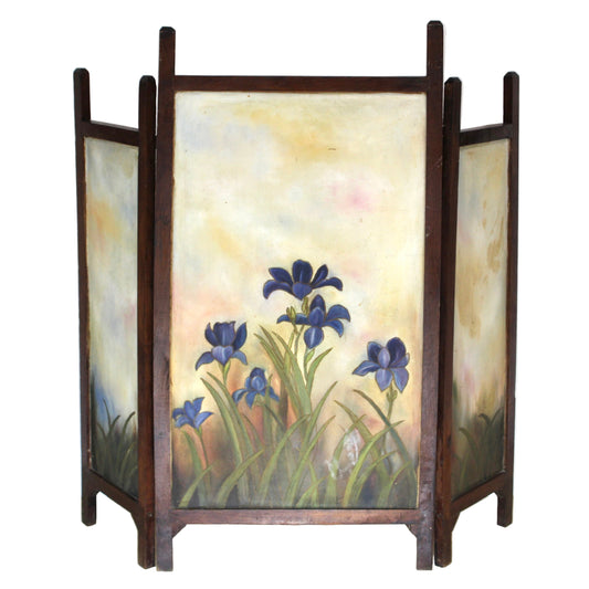 Vintage 3 Panel Hand Painted Wooden Tabletop Divider Screen