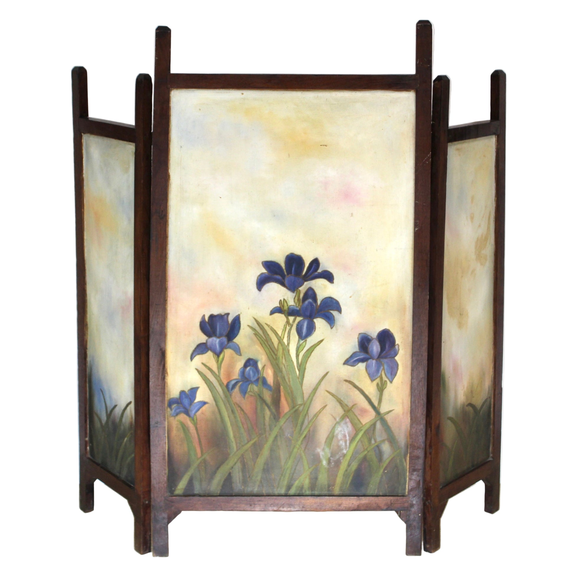 Vintage Hand-Painted 3-Panel Fireplace Cover