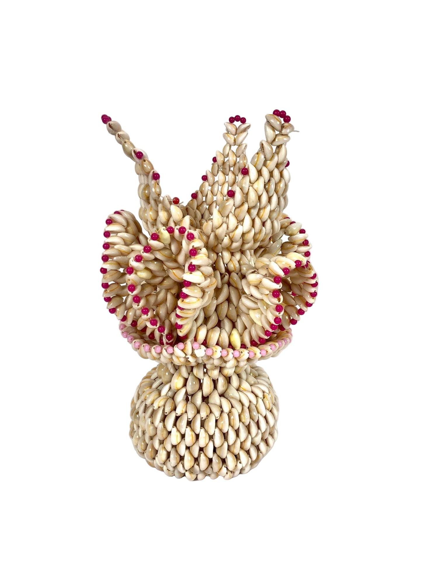 Vintage Folk Art Ruffled Cowrie Puka Sea Shell Vase | Trompe L’oeil