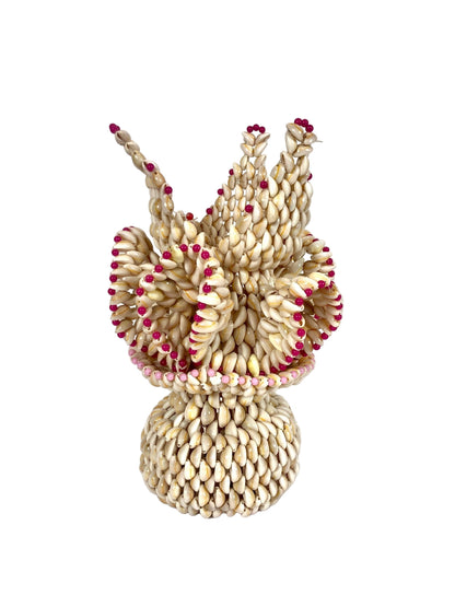 Vintage Folk Art Ruffled Cowrie Puka Sea Shell Vase | Trompe L’oeil