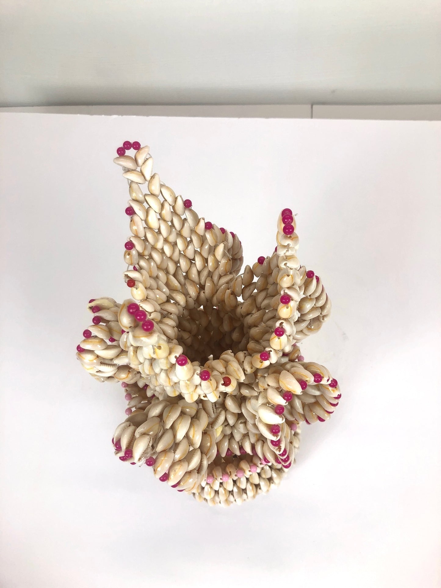 Vintage Folk Art Ruffled Cowrie Puka Sea Shell Vase | Trompe L’oeil