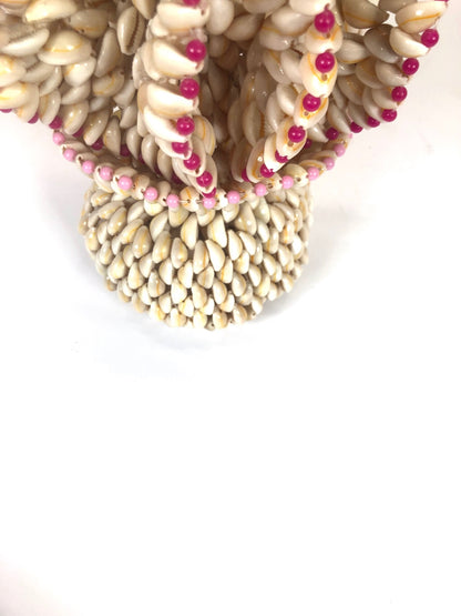 Vintage Folk Art Ruffled Cowrie Puka Sea Shell Vase | Trompe L’oeil