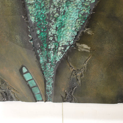 Close-up of a leaf image made of textured glass in green 
