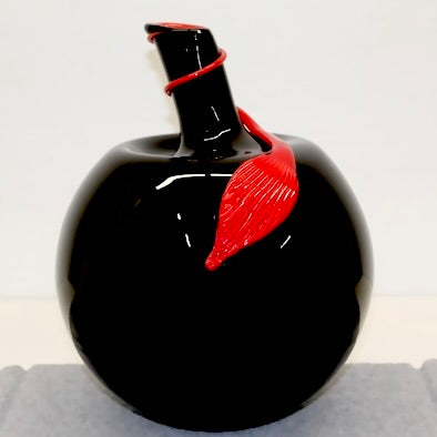 Blown Glass Black Apple with red leaf