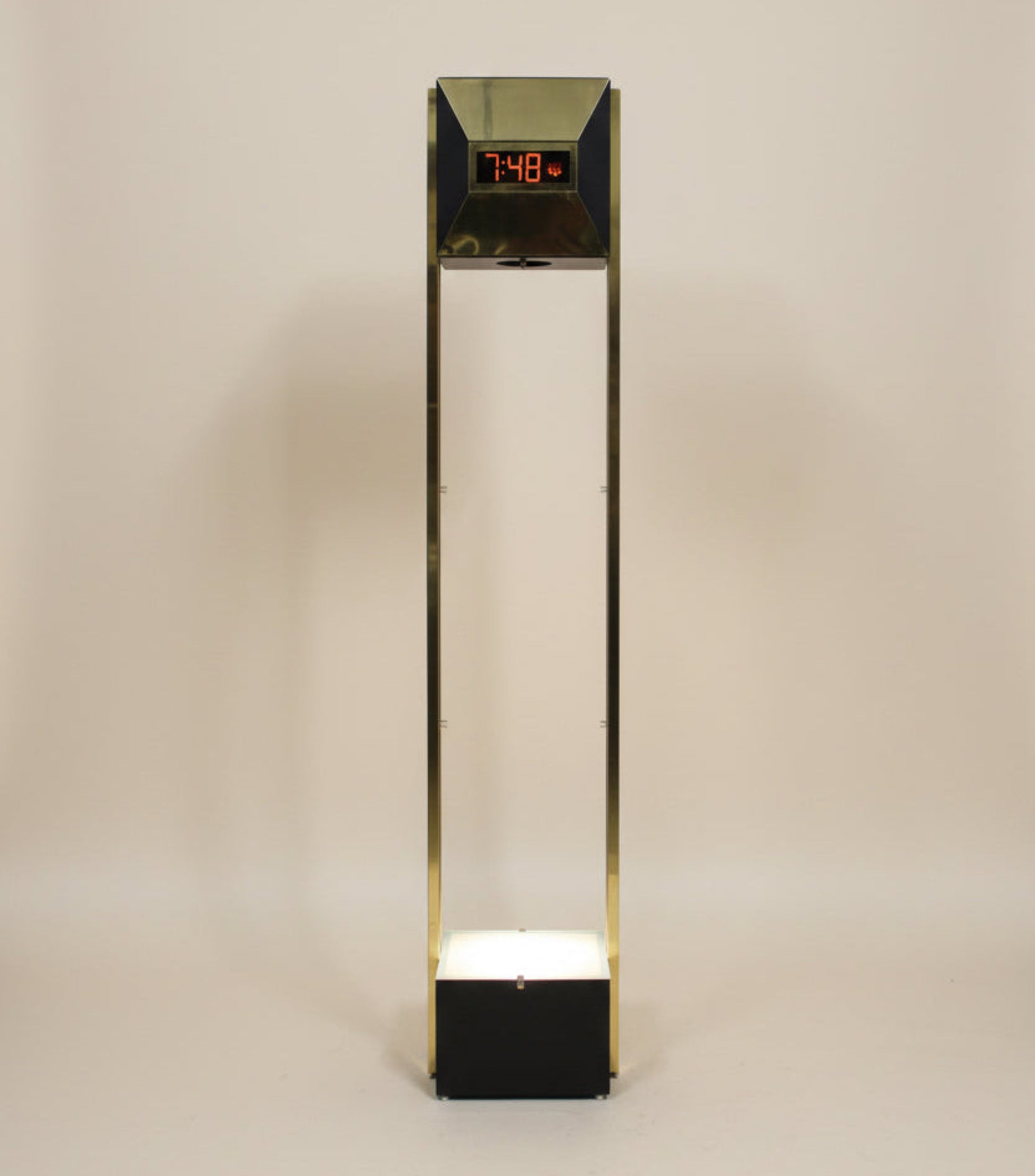 Vintage Postmodern Brass Tower Floor Clock