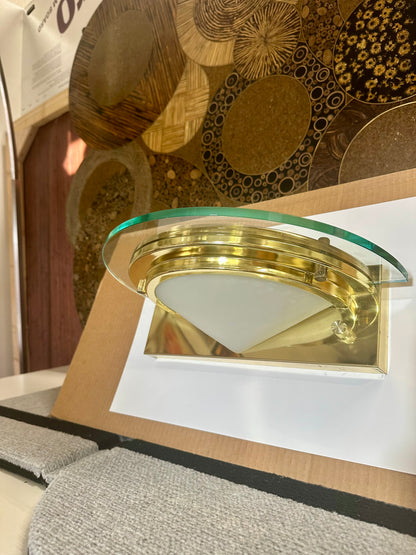Lightolier Brass & Glass Postmodern Halogen Wall Sconce