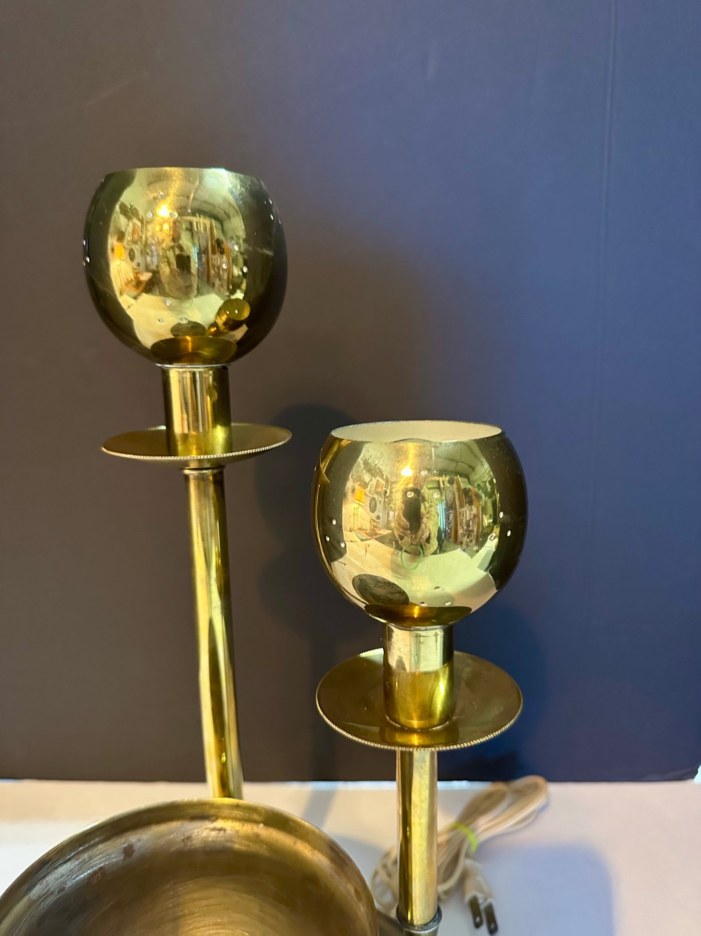 Vintage Perforated Brass Accent Lamp with Planter