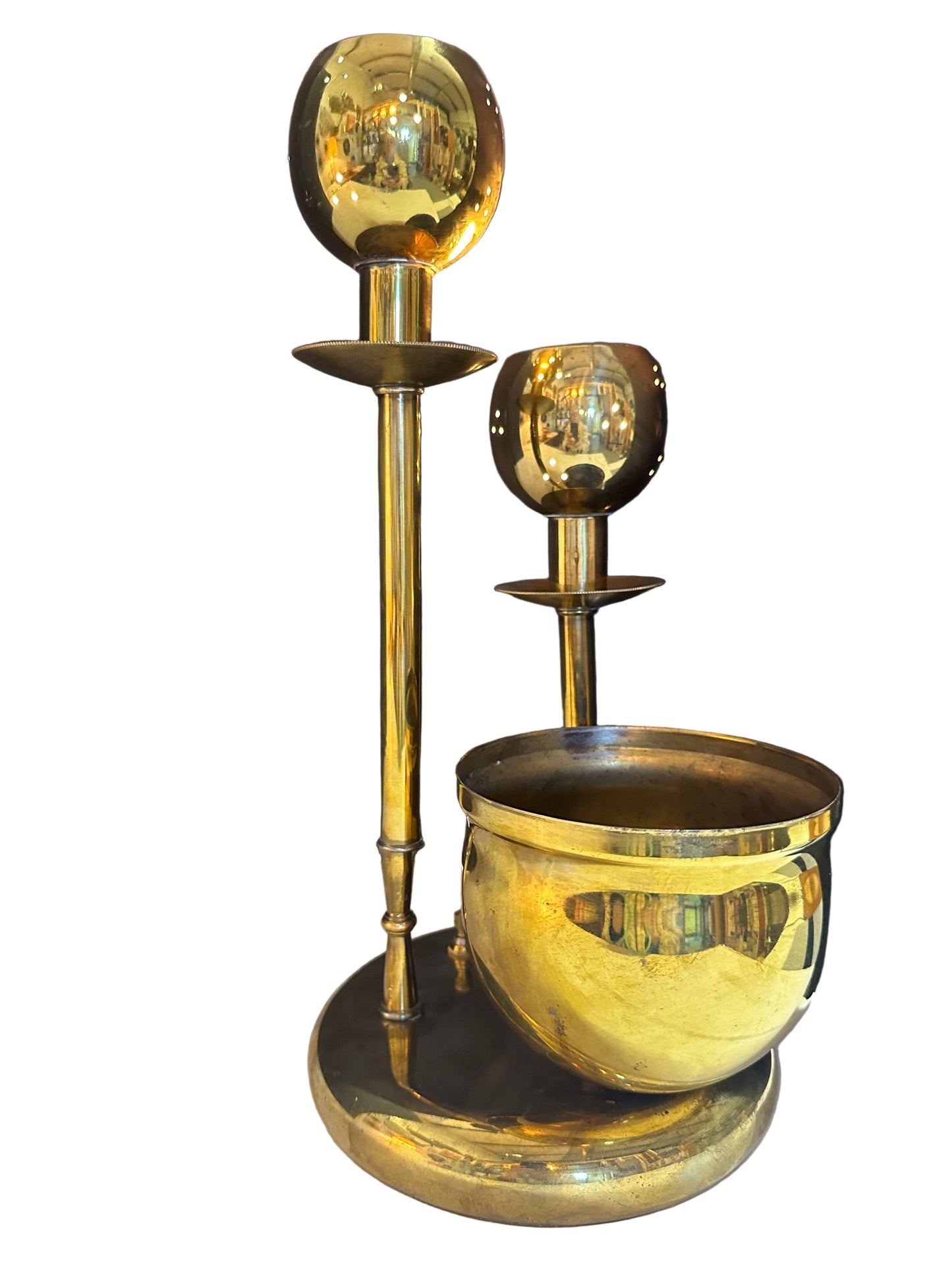 Vintage Perforated Brass Accent Lamp with Planter