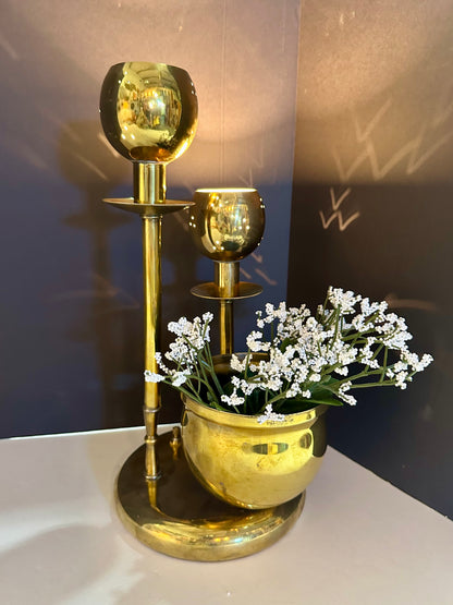 Vintage Perforated Brass Accent Lamp with Planter