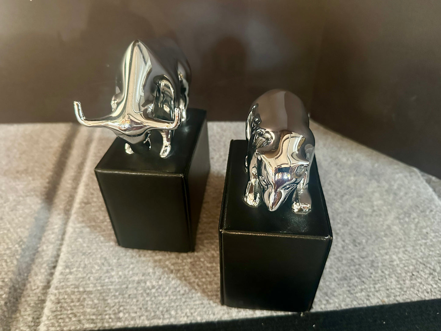 Polished Chrome Bull and Bear Bookends Paperweights Wall Street