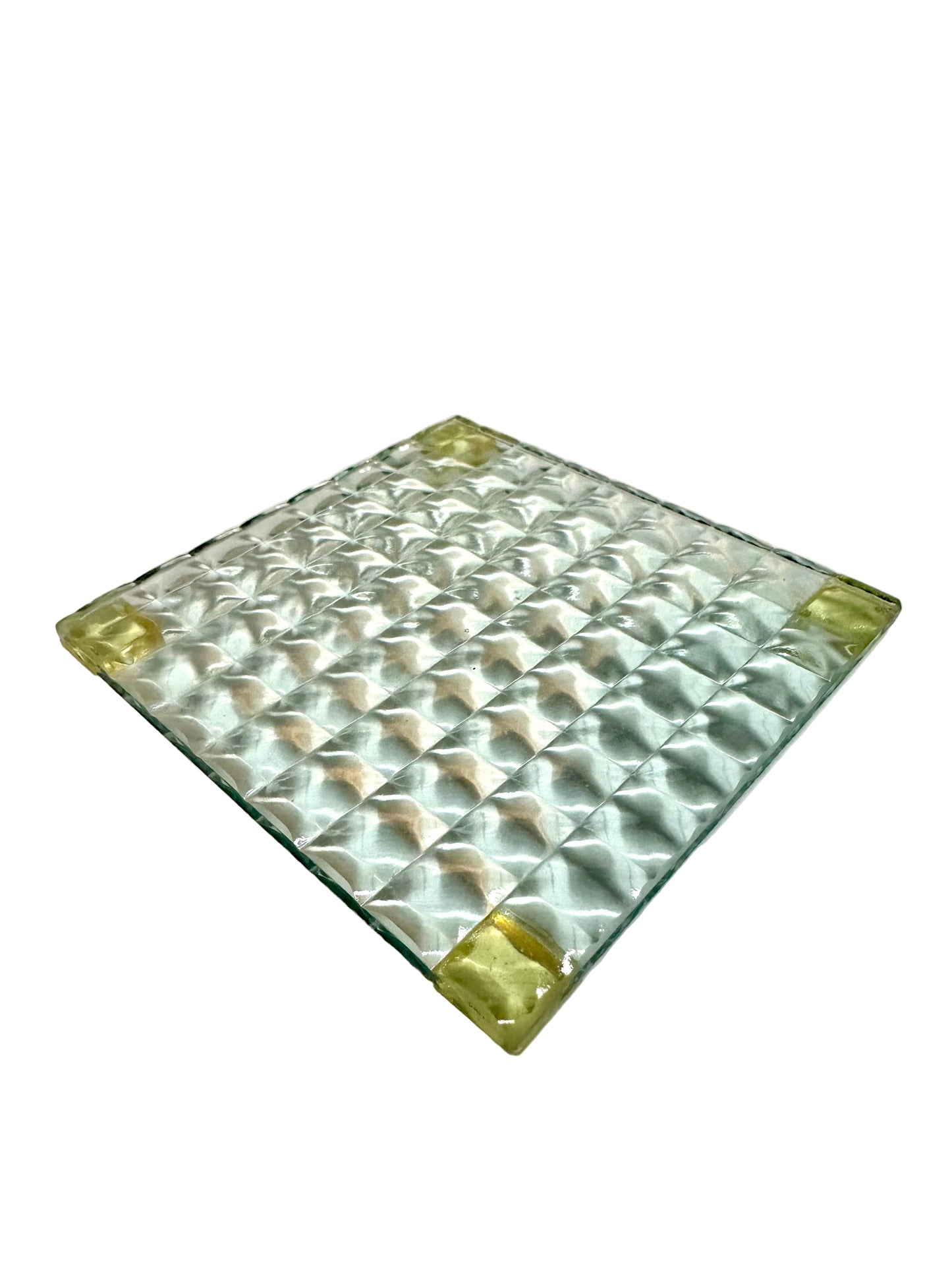 Decorative glass panel drink coaster with geometric pattern 