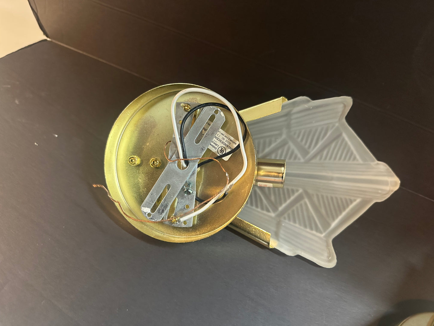 Pair Vintage Art Deco Triangle Glass Brass Wall Light Sconces